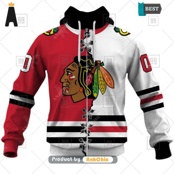 [HIGH-END] Personalized NHL Chicago Blackhawks Mix Jersey  Urban Streetwear 3D Hoodie