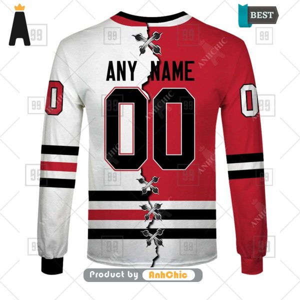 [HIGH-END] Personalized NHL Chicago Blackhawks Mix Jersey  Urban Streetwear 3D Hoodie