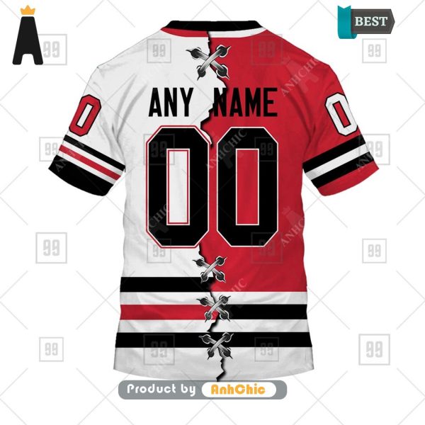 [HIGH-END] Personalized NHL Chicago Blackhawks Mix Jersey  Urban Streetwear 3D Hoodie