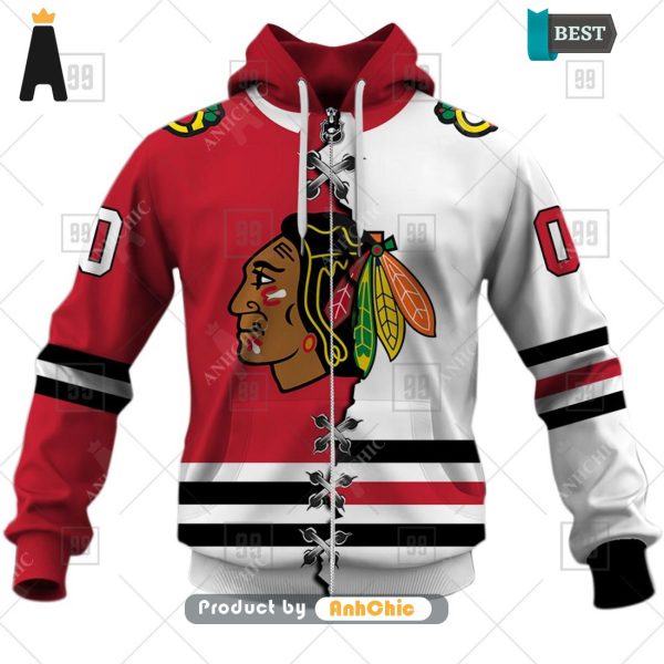 [HIGH-END] Personalized NHL Chicago Blackhawks Mix Jersey  Urban Streetwear 3D Hoodie