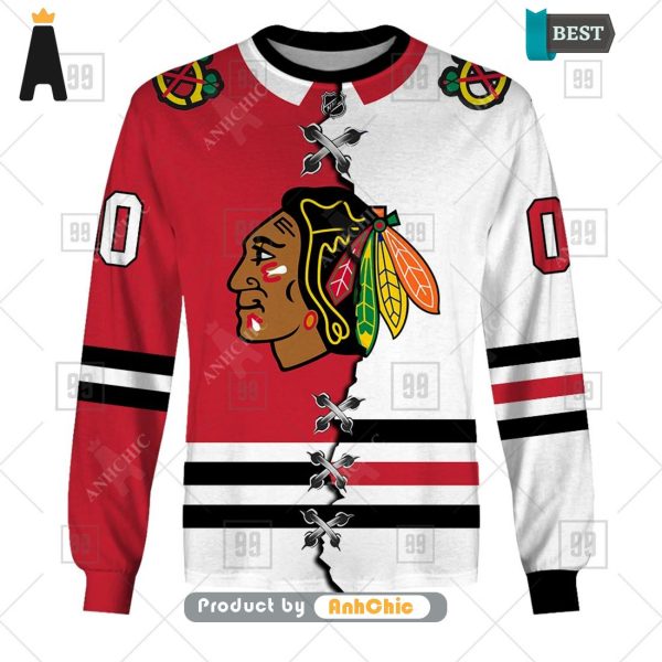 [HIGH-END] Personalized NHL Chicago Blackhawks Mix Jersey  Urban Streetwear 3D Hoodie