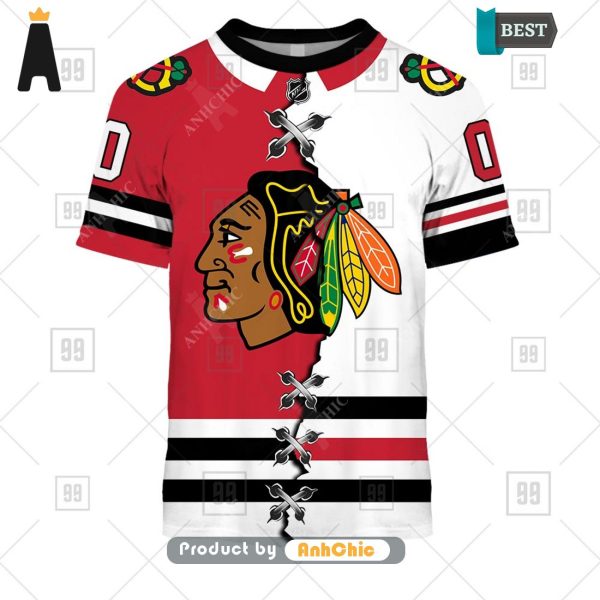 [HIGH-END] Personalized NHL Chicago Blackhawks Mix Jersey  Urban Streetwear 3D Hoodie