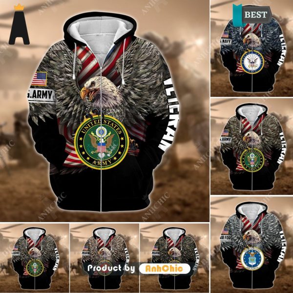 HOT FASHION  Multiple US Military Services Veteran  Signature Series 3D Hoodie