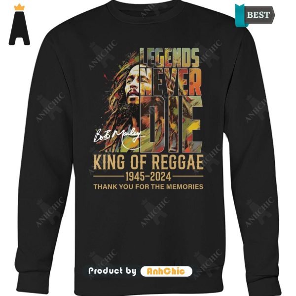 LUXURY Bob Marley Lengends Never Die King Of Reggae 1945-2024 Thank You For The Memories Street Style Elegance T-Shirt