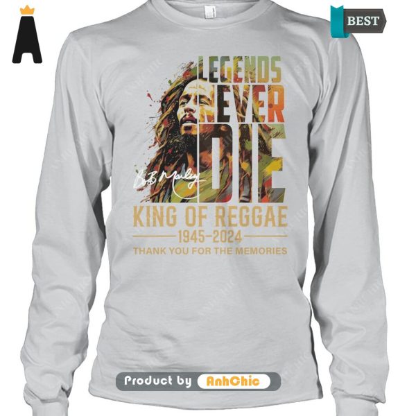 LUXURY Bob Marley Lengends Never Die King Of Reggae 1945-2024 Thank You For The Memories Street Style Elegance T-Shirt