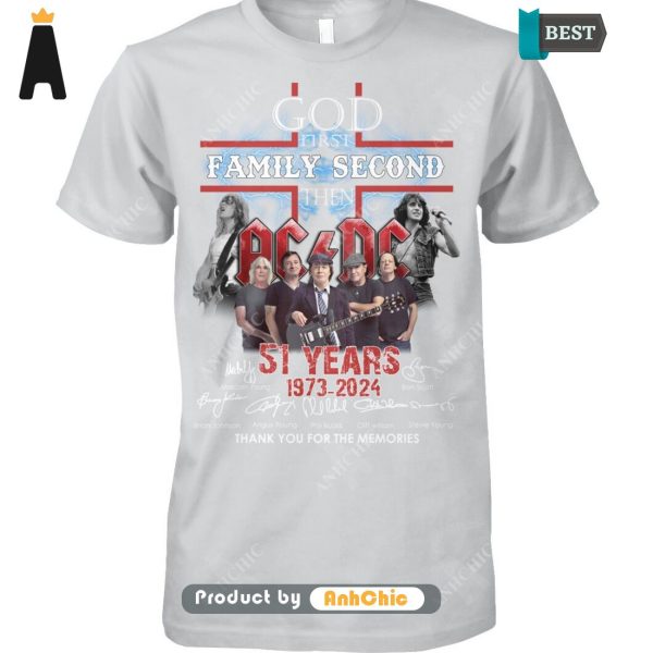 PREMIUM AC DC God First Family Second Then 51 Anniversary 1973-2024 Thank You For The Memories Urban Streetwear T-Shirt