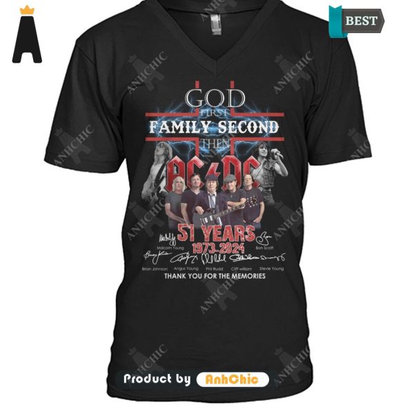 PREMIUM AC DC God First Family Second Then 51 Anniversary 1973-2024 Thank You For The Memories Urban Streetwear T-Shirt