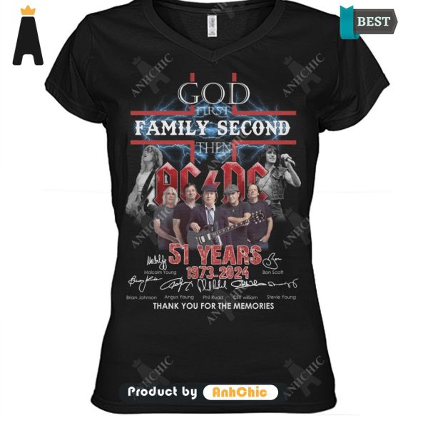 PREMIUM AC DC God First Family Second Then 51 Anniversary 1973-2024 Thank You For The Memories Urban Streetwear T-Shirt