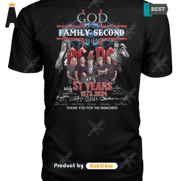 PREMIUM AC DC God First Family Second Then 51 Anniversary 1973-2024 Thank You For The Memories Urban Streetwear T-Shirt