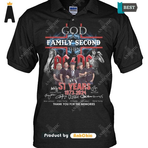 PREMIUM AC DC God First Family Second Then 51 Anniversary 1973-2024 Thank You For The Memories Urban Streetwear T-Shirt