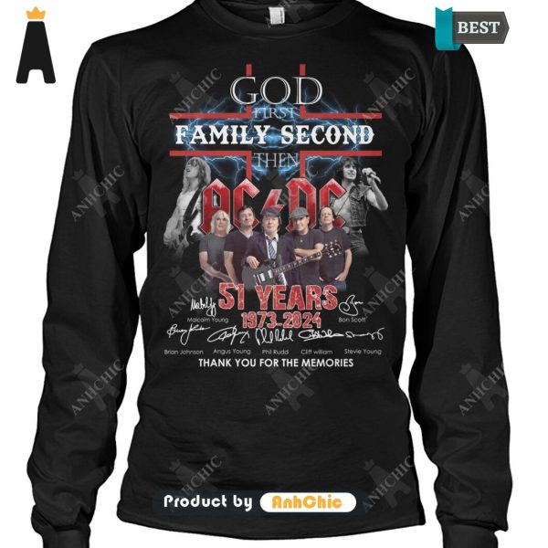 PREMIUM AC DC God First Family Second Then 51 Anniversary 1973-2024 Thank You For The Memories Urban Streetwear T-Shirt