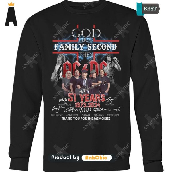 PREMIUM AC DC God First Family Second Then 51 Anniversary 1973-2024 Thank You For The Memories Urban Streetwear T-Shirt