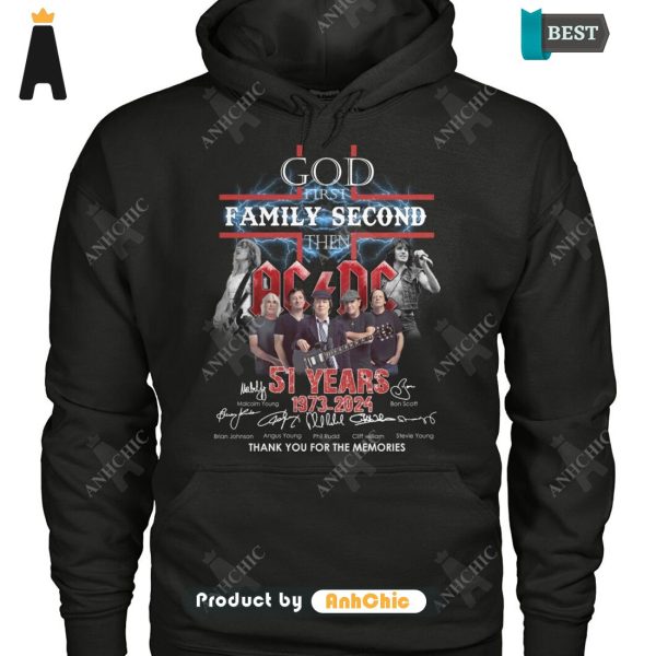 PREMIUM AC DC God First Family Second Then 51 Anniversary 1973-2024 Thank You For The Memories Urban Streetwear T-Shirt