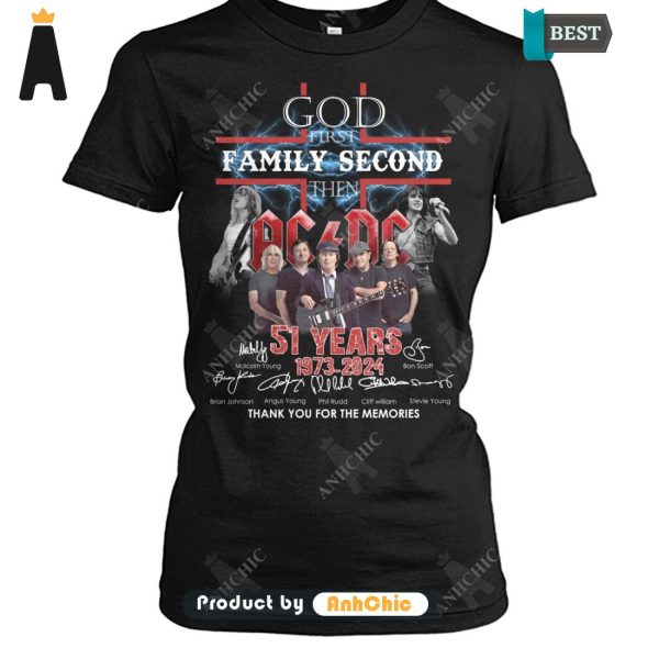 PREMIUM AC DC God First Family Second Then 51 Anniversary 1973-2024 Thank You For The Memories Urban Streetwear T-Shirt