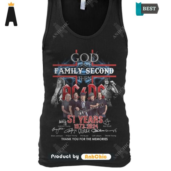 PREMIUM AC DC God First Family Second Then 51 Anniversary 1973-2024 Thank You For The Memories Urban Streetwear T-Shirt