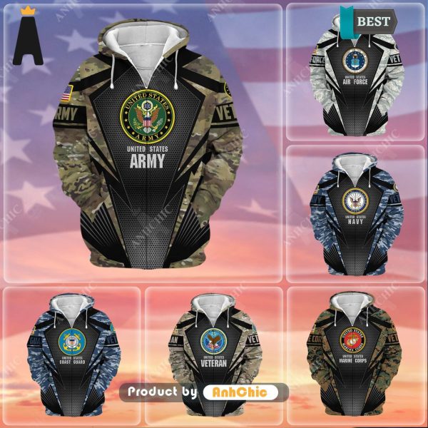 [PREMIUM] Unique Camo Soldiers Multiservice US Veteran  Street Style Elegance 3D Hoodie