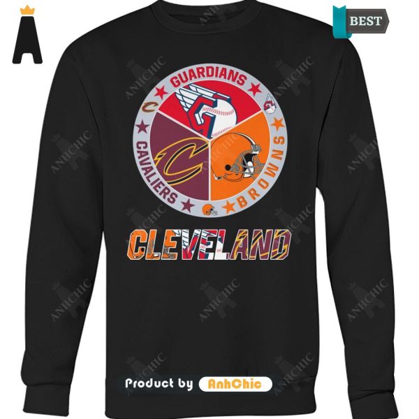 THE BEST City of Cleveland Cleveland Browns Cleveland Cavaliers Cleveland Guardians Fusion Fashion T-Shirt