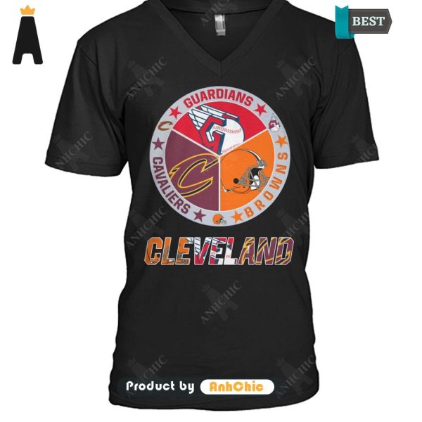 THE BEST City of Cleveland Cleveland Browns Cleveland Cavaliers Cleveland Guardians Fusion Fashion T-Shirt