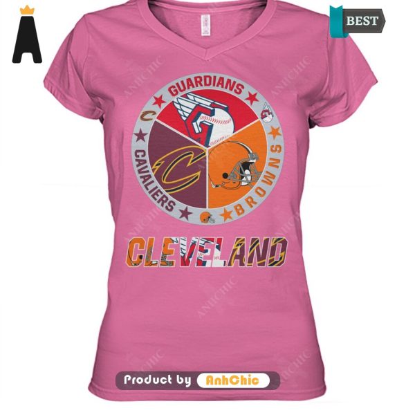 THE BEST City of Cleveland Cleveland Browns Cleveland Cavaliers Cleveland Guardians Fusion Fashion T-Shirt