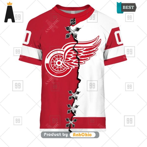 [TRENDY] Personalized NHL Detroit Red Wings Mix Jersey  Limitted Edition 3D Hoodie