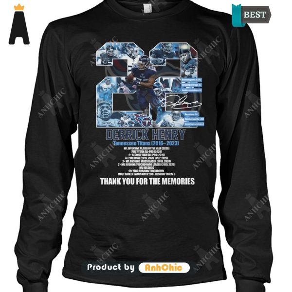 UNIQUE Derrick Henry Tennesse Titans 2016-2023 NFL Offensive Player Of The Year 2020 Thank You For The Memories Urban Streetwear T-Shirt